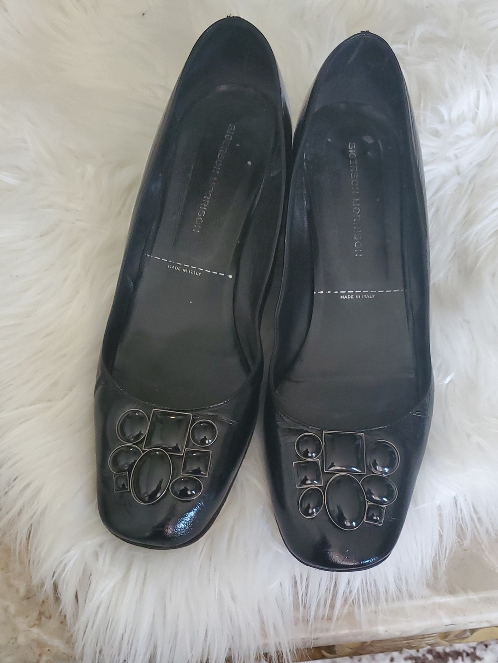 Sigerson Morrison Black Patent Leather Embellished Flats